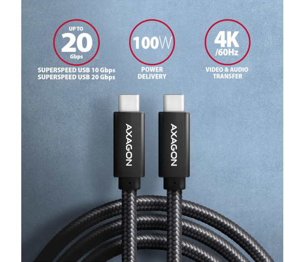 Axagon BUCM32-CM20AB, SPEED+ kabel USB-C - USB-C, 2m, USB 20Gbps - 1353478 - zdjęcie 3